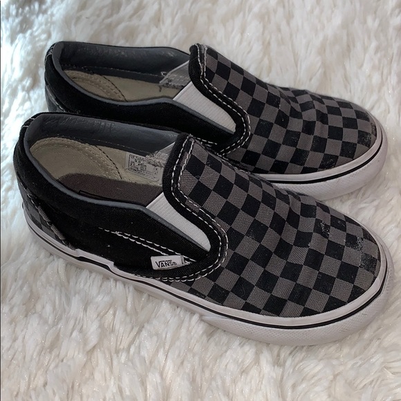 vans black and grey checkerboard slip ons